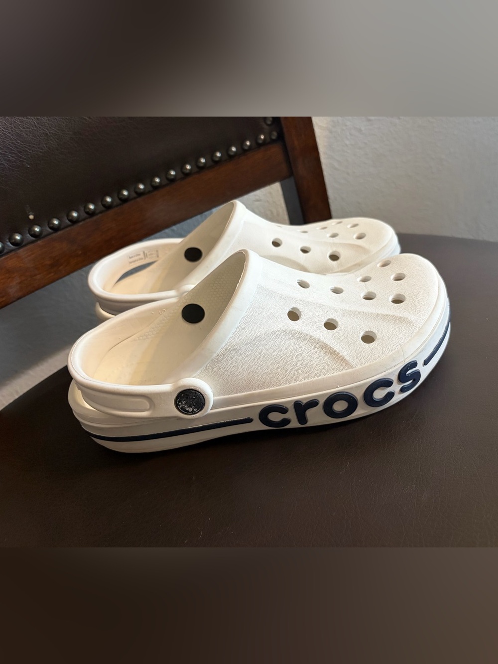 CROCS Kids White Clog with Navy Logo Trim